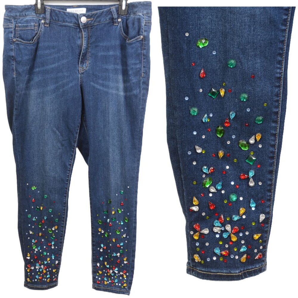 LANE Bryant PLUS 18 Embellished Gemstone Mid Rise Skinny Super Stretch Jeans‎